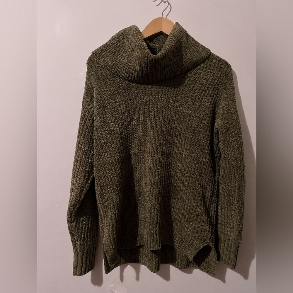 Olive Green Plush Turtleneck Knitted Sweater